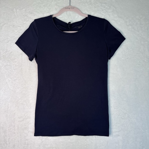 Athleta Womens Purple‎ Top Size S Open Gathered Back Accent Short Sleeves - Picture 2 of 13